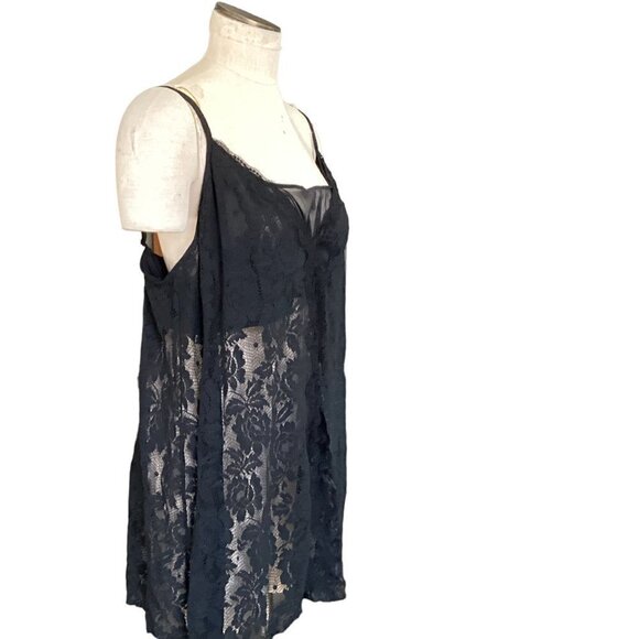 Cacique Floral Lace Babydoll Chemise/Camisole Top Plus Sz 18/20 Black #7A - Picture 1 of 8